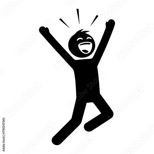 Excited stick figure jumping with joy simple vector illustration of a happy person celebrating success isolated on white background