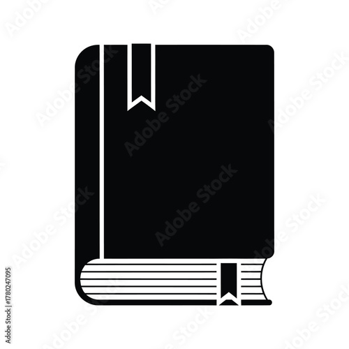 Black silhouette of an open book with a bookmark