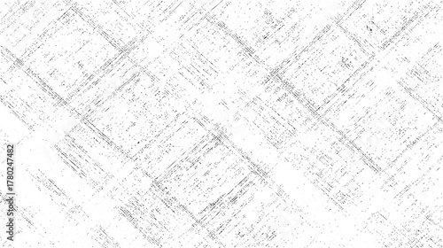 Black and white distressed textured background with diagonal intersecting lines and scattered dots abstract