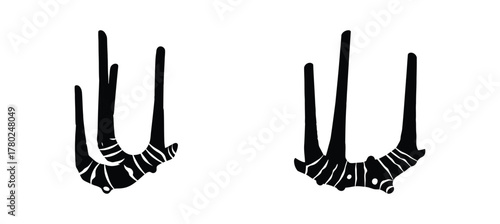 Minimalist stylized black and white graphic symbols representing abstract organic forms and natural growth for diverse design projects