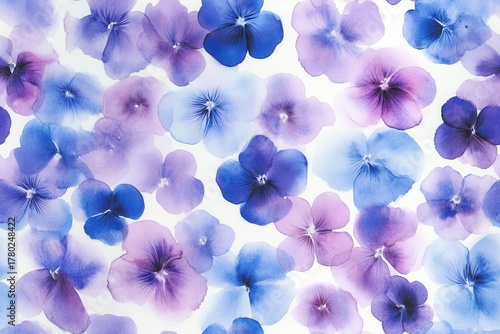 Delicate Floral Patterns: A Beautiful Arrangement of Watercolor Flowers in Shades of Blue and Purple