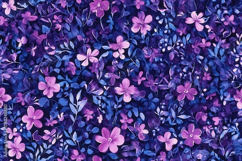 Vibrant Floral Pattern in Shades of Purple and Blue: A Captivating Nature-Inspired Design