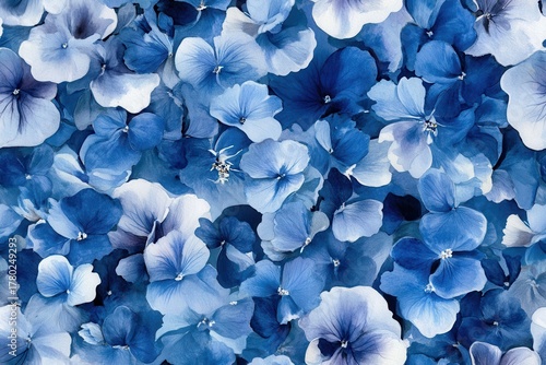 A Stunning Array of Blue Hydrangea Flowers Creating a Serene Floral Mosaic
