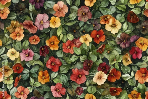 A Vibrant Garden of Mixed Flowers Captured in Stunning Watercolor Artistry