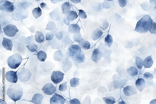 Beautiful Blue Watercolor Leaves Pattern Featuring Soft and Serene Natural Elements