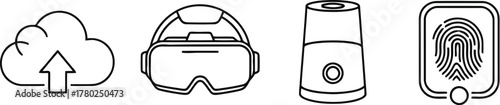 Cloud upload V R headset cylinder fingerprint icons