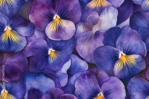 Vibrant Purple Pansies: A Close-Up Study of Nature's Beautiful Floral Tapestry