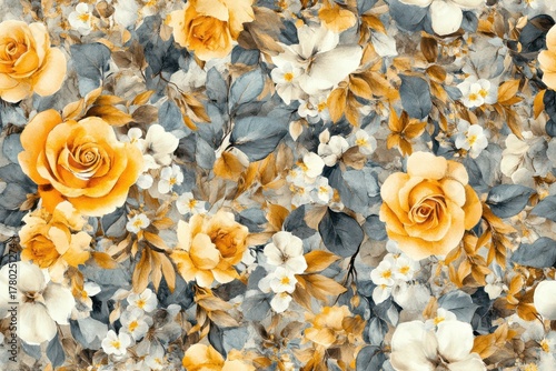 A Stunning Floral Arrangement Featuring Beautiful Yellow and White Roses Amidst Lush Green Leaves and Delicate Accents