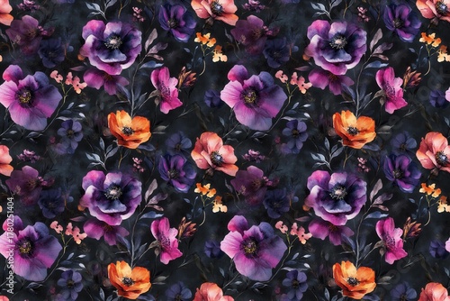 Vibrant Floral Watercolor Pattern Dark Background