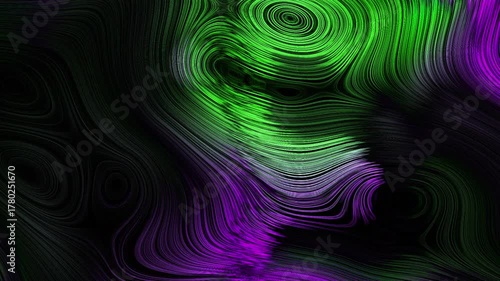 Abstract swirls of green purple and black lines create a mesmerizing flowing and organic pattern