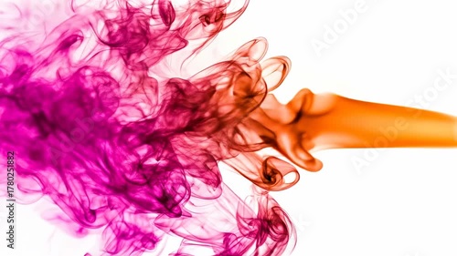 Dynamic Abstract Smoke Swirls in Vibrant Pink and Orange Hues on White Background.