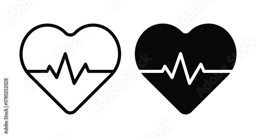 Black and White Heart with EKG Line Icon for Health and Wellness Concepts