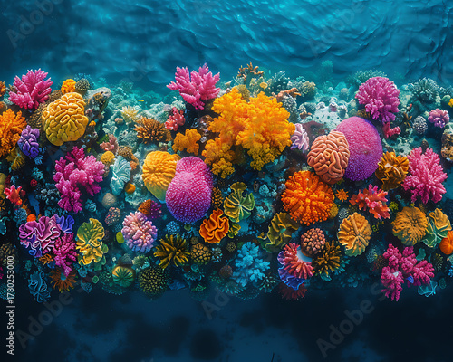 Vibrant coral reef teeming with colorful sea life forms