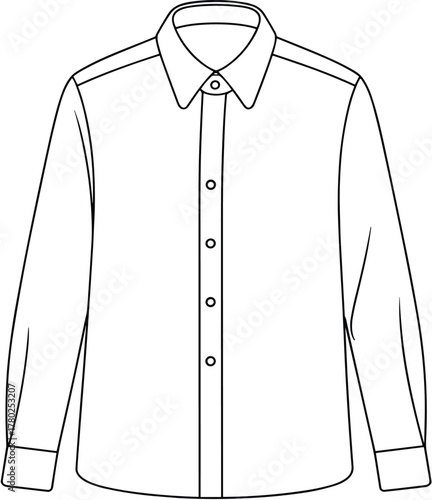 Men’s classic shirt flat sketch, button down long sleeve shirt vector, fashion cad template, formal collar top technical drawing
