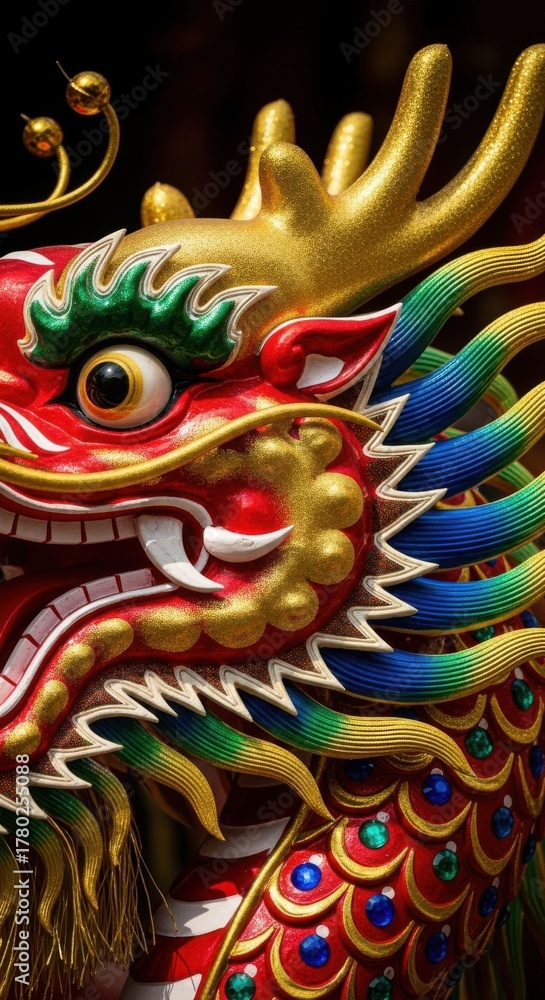 Obraz premium Vibrant Traditional Chinese Dragon Sculpture with Colorful Ornamental Details