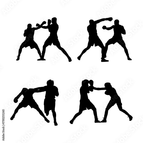 A collection of boxing silhouette. Perfect for design element of boxing championship and martial art