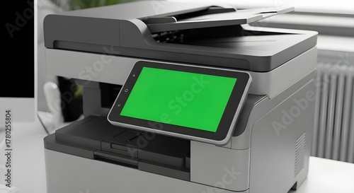 modern office printer with green screen display