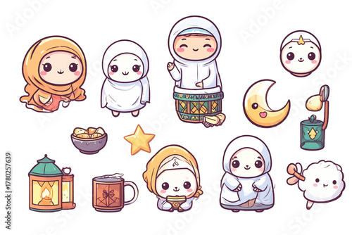 Adorable Islamic Icons Cute Illustrations for Ramadan and Eid Celebrations