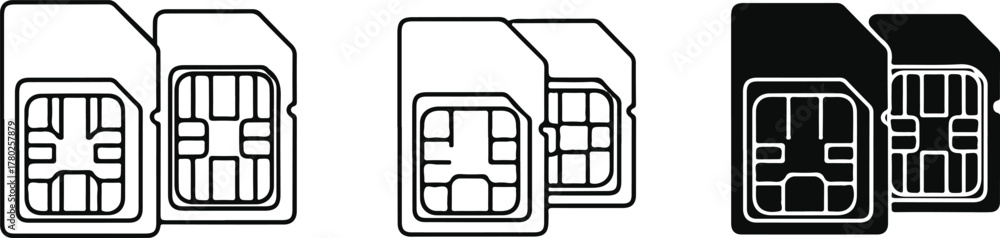 © Jolakha - Multiple SIM cards in outline and solid fill SIM card