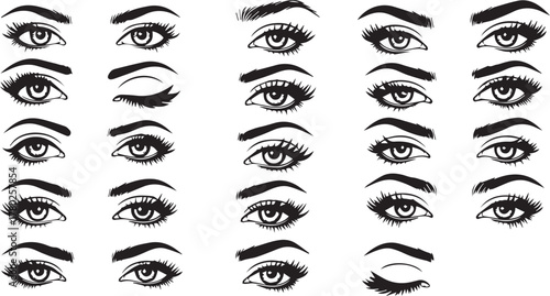 Large Collection of Black and White Eye and Eyebrow Designs