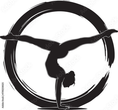 Silhouette of a Gymnast Performing a Handstand Inside a Circle