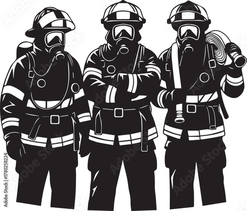 Three Firefighters in Protective Gear Standing Together
