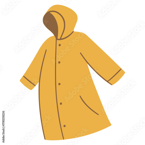 yellow raincoat protects from rain flat color vector illustration template design