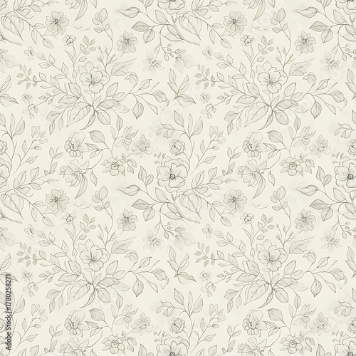 Watercolor floral pattern of hand-painted wildflowers and sprawling leaves tied with a sheer ribbon on a bright white silk background, created for wallpaper and fabric, illuminated with diffused	