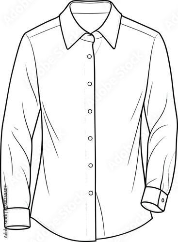 Men’s button down shirt flat sketch, long sleeve shirt technical drawing, fashion cad template, vector apparel design, formal wear top
