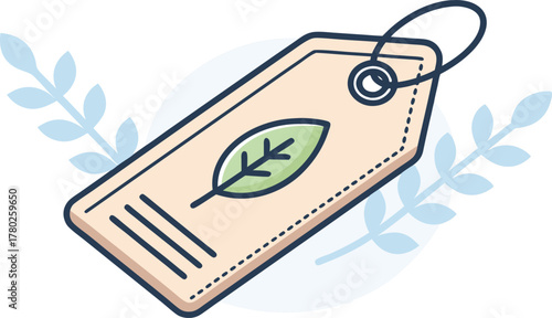 Eco friendly tag with leaf symbol represents sustainable product pricing and green marketing initiatives