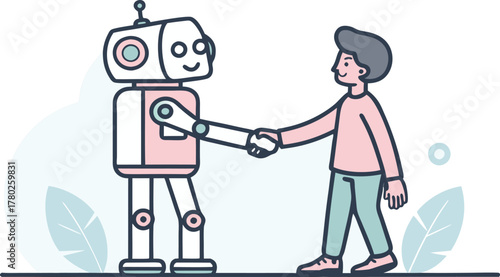 Modern partnership flourishes as human and robot handshake symbolizes innovative collaboration and future business success
