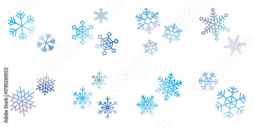 雪の結晶　グラデーション　青　セット　ベクター　イラスト