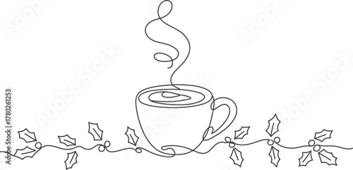 Coffee cup tea hot drink beverage line art outline drawing vector illustration