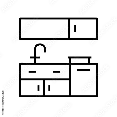 Kitchen furniture, sink, cupboard and countertop