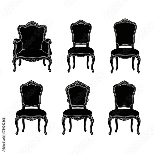 "Vintage Black Victorian Chairs – Elegant Antique Seating Collection"