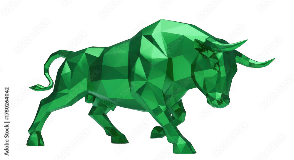 Fototapeta premium Green geometric bull isolated on transparent background