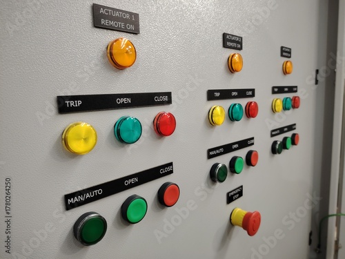 Actuator controls, manual and auto, open, close, and trip status on a monitoring board.
