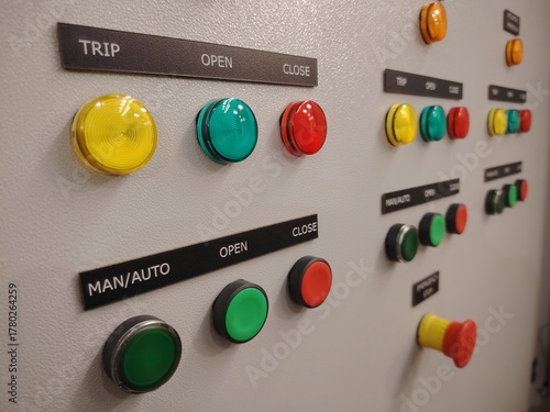 Actuator controls, manual and auto, open, close, and trip status on a monitoring board.