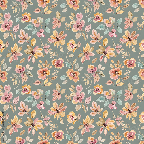 Watercolor floral pattern of hand-painted wildflowers and sprawling leaves tied with a sheer ribbon on a bright white silk background, created for wallpaper and fabric, illuminated with diffused