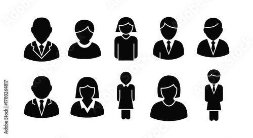 Collection of diverse faceless profile icons representing people in business suits