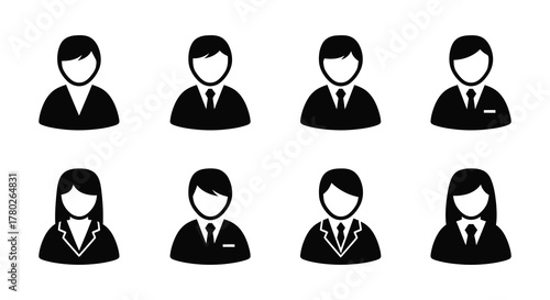 Collection of diverse faceless profile icons representing people in business suits