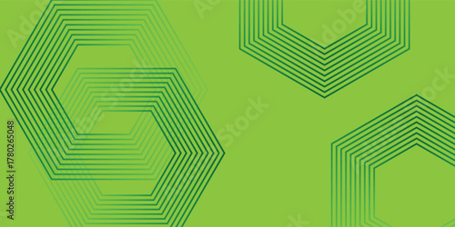 Modern green geometric background with abstract hexagonal line pattern and gradient effect, Vector illustration.