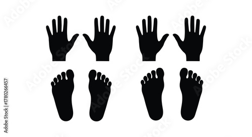 Silhouettes of human hands and feet arranged in a grid pattern