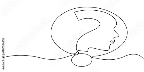 one continuous line drawing of a question mark isolated on a white background in simple vector illustration style
