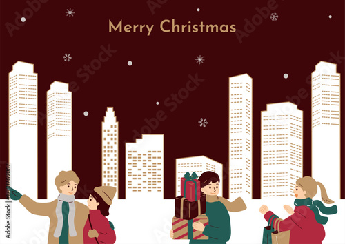 クリスマスの街を楽しむ男女