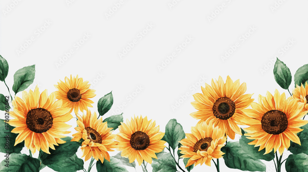 Naklejka premium Elegant wedding invitation card white background . Minimal hand painted watercolor Sunflowers texture template background. Design for wedding, vip cover, poster, rsvp modern card.Valentine's Day