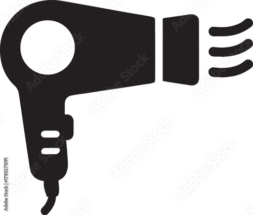Hair dryer blower icon representing hair styling, salon appliance, and personal care device design.