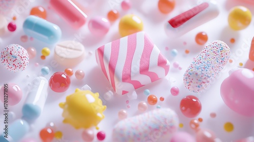 Many details, 4k, octane dye C4D, cute candy texture, icon, white background, studio lighting, lighting, flat minimum, quasi-object, axial symmetry, medicine box, model, super fine texture 3D icon --a