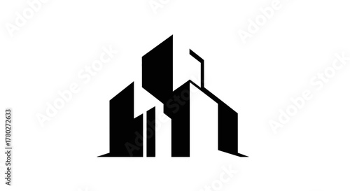 Dynamic abstract cityscape silhouette representing modern architecture and urban development for commercial projects