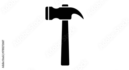 Bold black silhouette of a claw hammer, a powerful tool ready for construction, repair, or DIY projects, symbolizing strength and action.